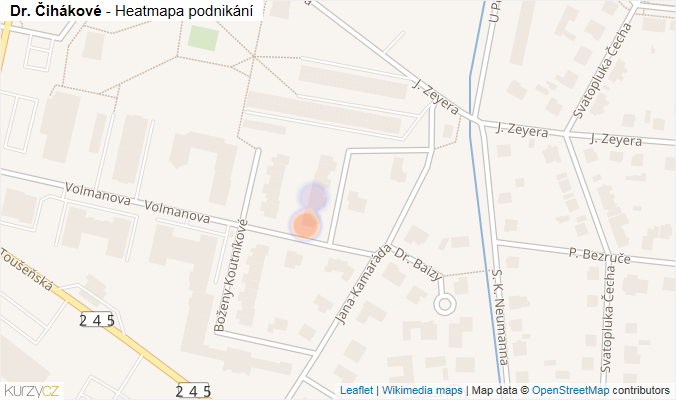 Mapa Dr. Čihákové - Firmy v ulici.