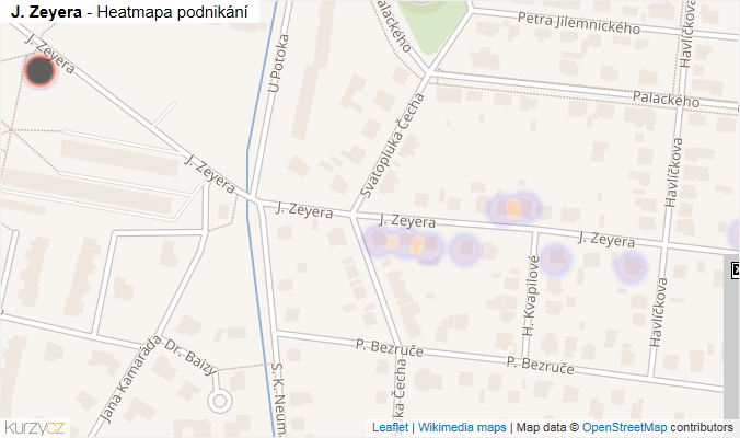 Mapa J. Zeyera - Firmy v ulici.