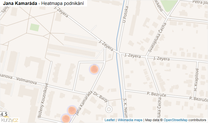 Mapa Jana Kamaráda - Firmy v ulici.