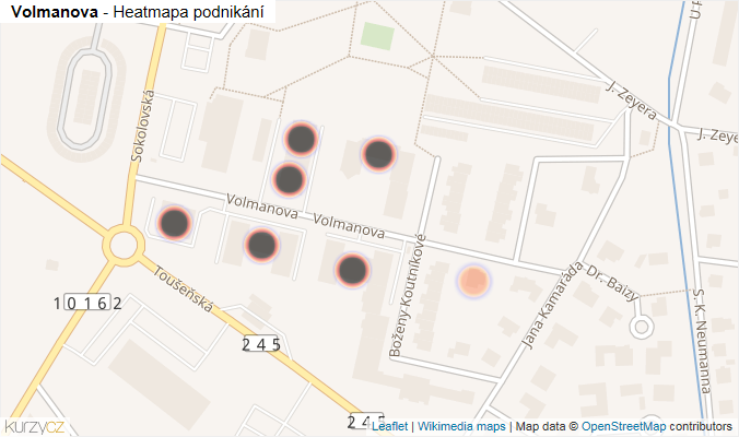Mapa Volmanova - Firmy v ulici.