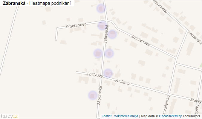 Mapa Zábranská - Firmy v ulici.