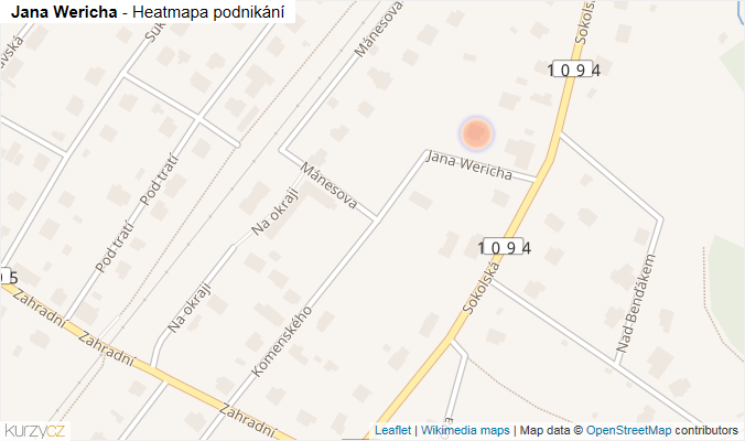 Mapa Jana Wericha - Firmy v ulici.