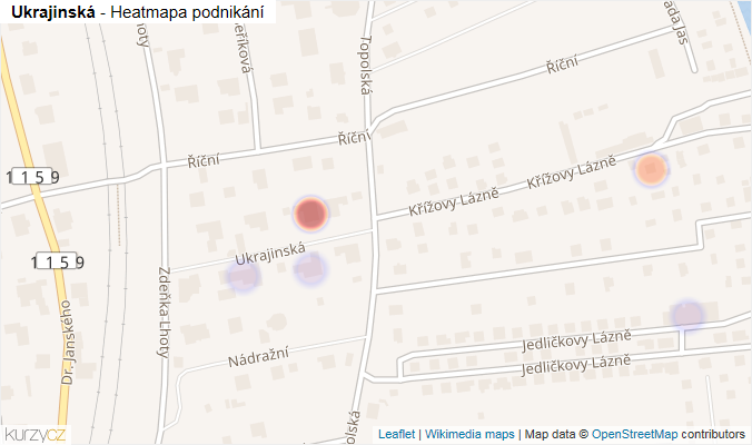 Mapa Ukrajinská - Firmy v ulici.