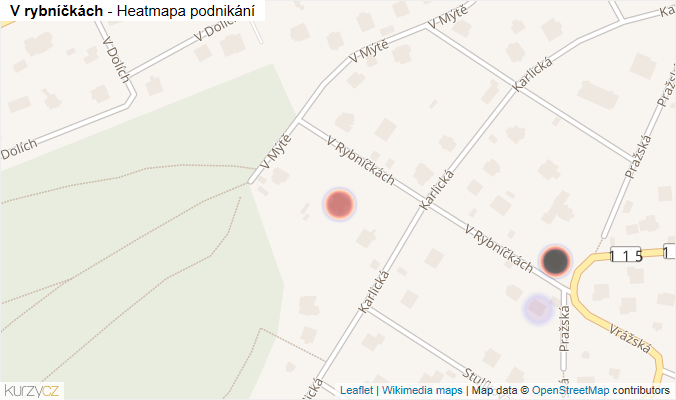 Mapa V rybníčkách - Firmy v ulici.