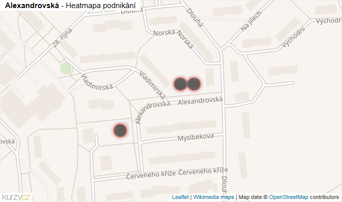 Mapa Alexandrovská - Firmy v ulici.