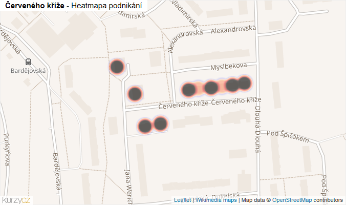 Mapa Červeného kříže - Firmy v ulici.