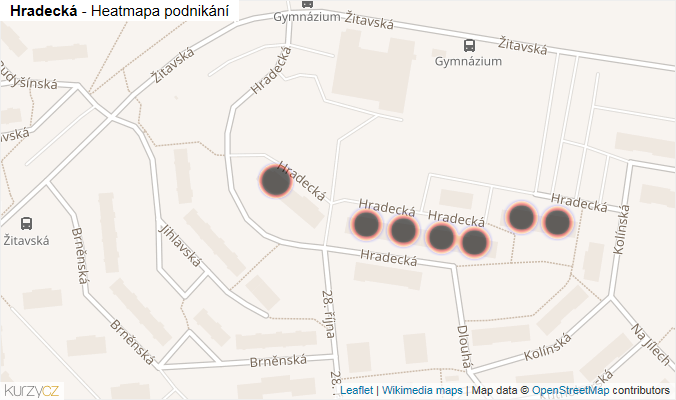 Mapa Hradecká - Firmy v ulici.