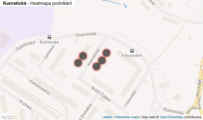 Mapa Kunratická - Firmy v ulici.