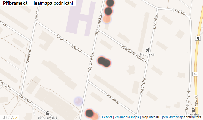 Mapa Příbramská - Firmy v ulici.