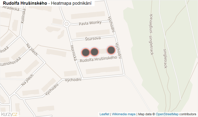 Mapa Rudolfa Hrušínského - Firmy v ulici.