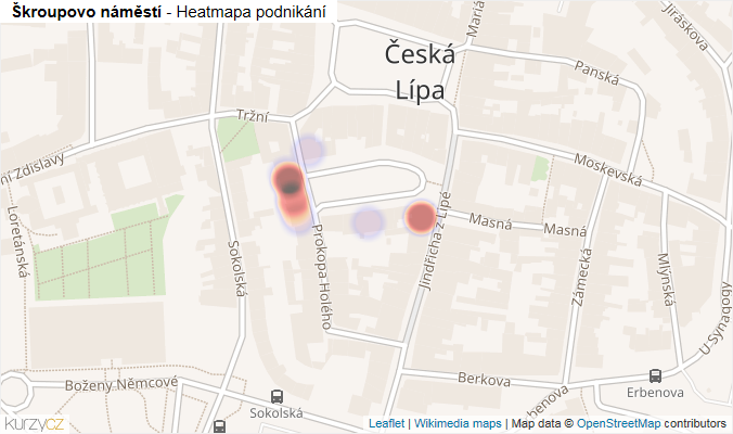 Mapa Škroupovo náměstí - Firmy v ulici.