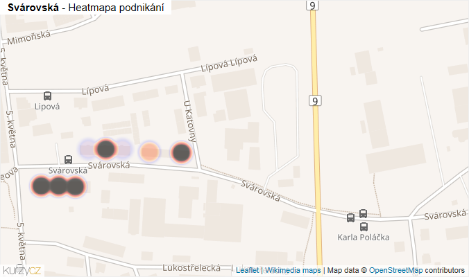 Mapa Svárovská - Firmy v ulici.