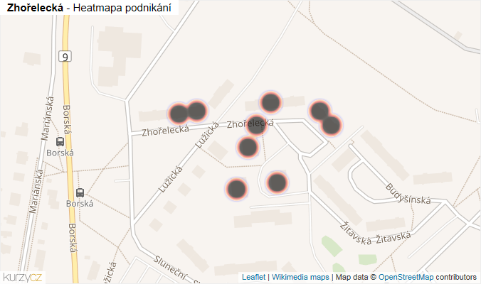 Mapa Zhořelecká - Firmy v ulici.