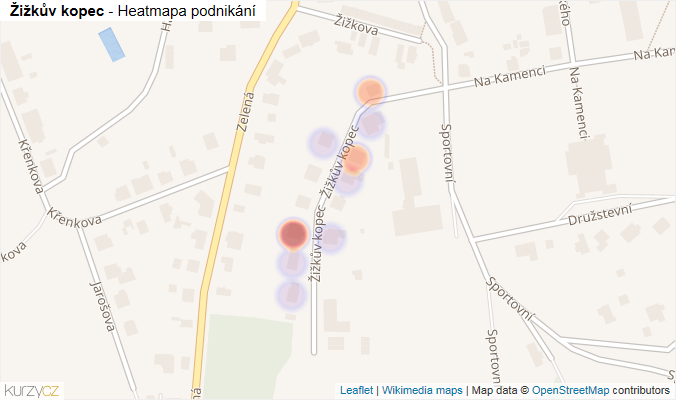 Mapa Žižkův kopec - Firmy v ulici.