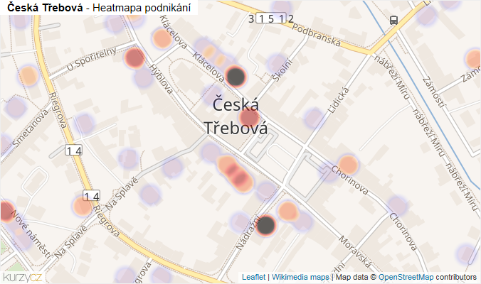 Mapa Česká Třebová - Firmy v části obce.