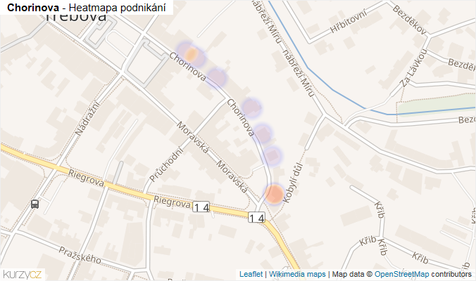 Mapa Chorinova - Firmy v ulici.