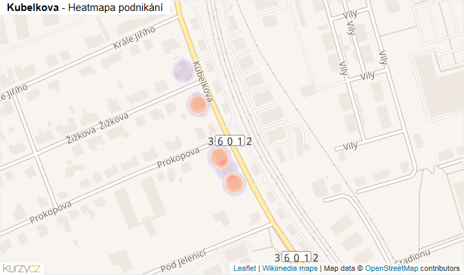 Mapa Kubelkova - Firmy v ulici.
