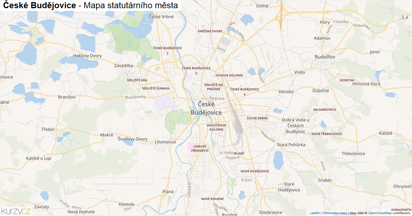 České Budějovice - mapa statutárního města