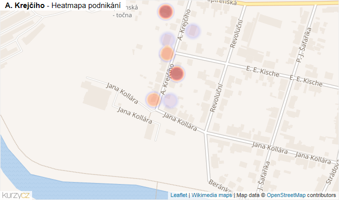 Mapa A. Krejčího - Firmy v ulici.