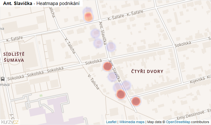 Mapa Ant. Slavíčka - Firmy v ulici.