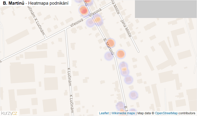 Mapa B. Martinů - Firmy v ulici.