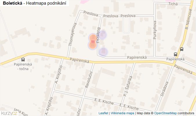 Mapa Boletická - Firmy v ulici.