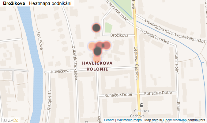Mapa Brožíkova - Firmy v ulici.