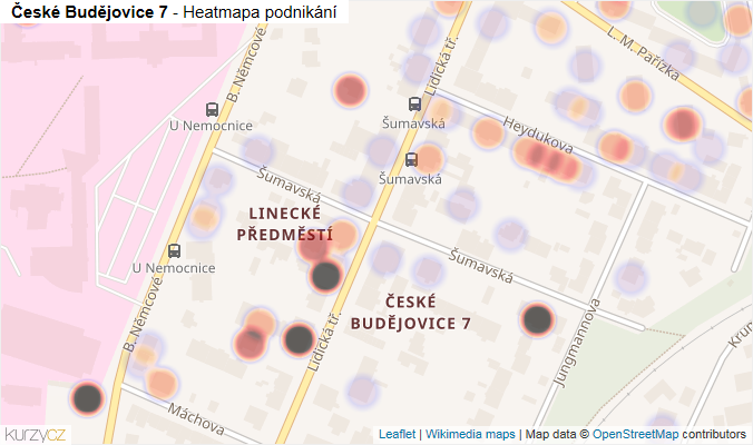 Mapa České Budějovice 7 - Firmy v části obce.
