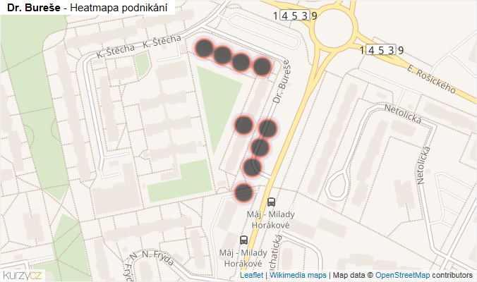 Mapa Dr. Bureše - Firmy v ulici.