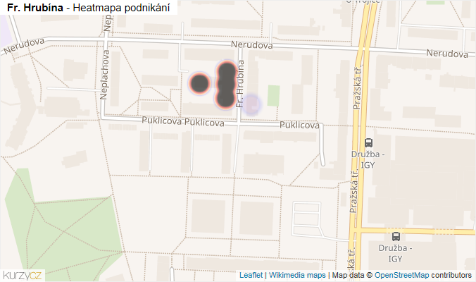 Mapa Fr. Hrubína - Firmy v ulici.
