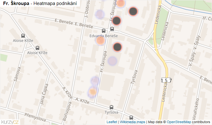Mapa Fr. Škroupa - Firmy v ulici.