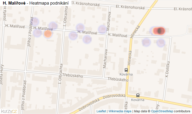 Mapa H. Malířové - Firmy v ulici.