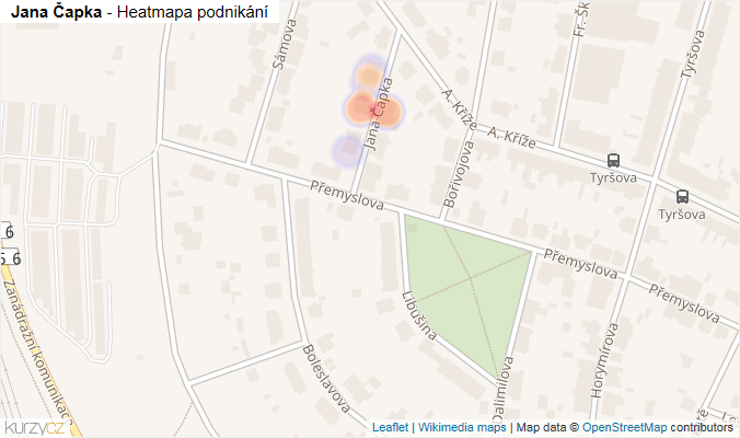 Mapa Jana Čapka - Firmy v ulici.