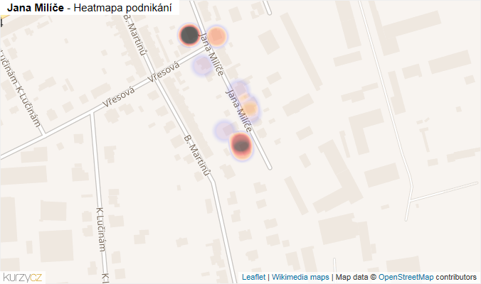 Mapa Jana Milíče - Firmy v ulici.