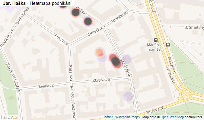 Mapa Jar. Haška - Firmy v ulici.