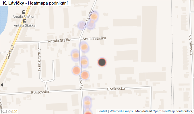 Mapa K. Lávičky - Firmy v ulici.