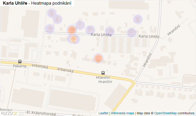 Mapa Karla Uhlíře - Firmy v ulici.
