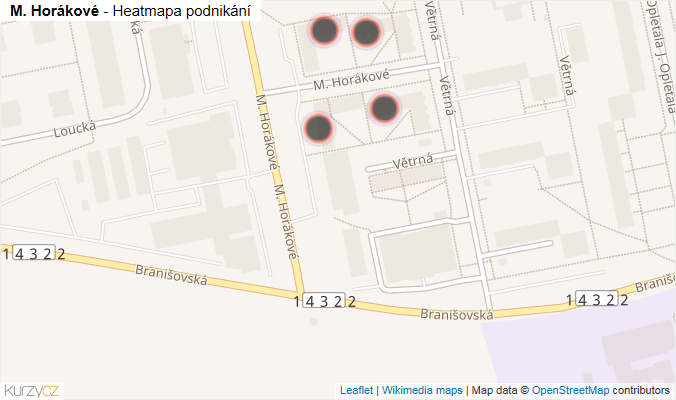 Mapa M. Horákové - Firmy v ulici.
