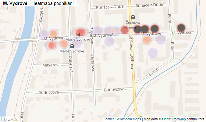 Mapa M. Vydrové - Firmy v ulici.