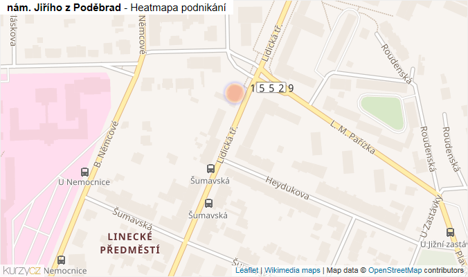 Mapa nám. Jiřího z Poděbrad - Firmy v ulici.