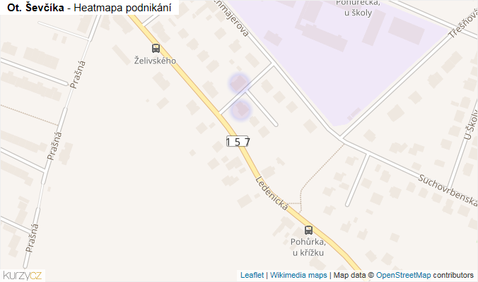 Mapa Ot. Ševčíka - Firmy v ulici.