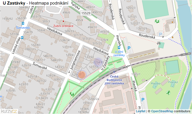 Mapa U Zastávky - Firmy v ulici.