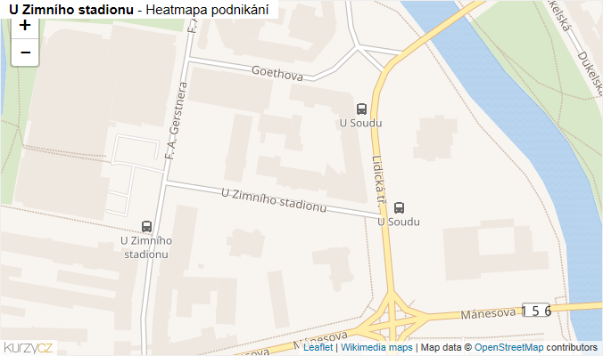 Mapa U Zimního stadionu - Firmy v ulici.
