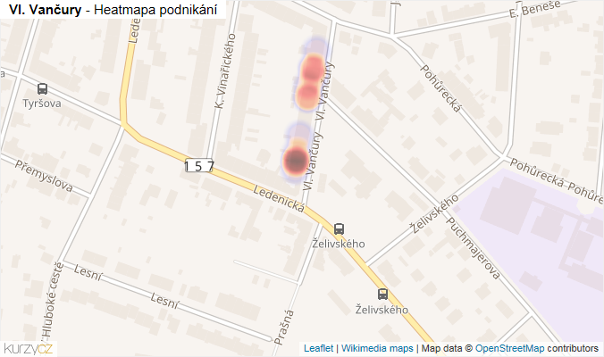 Mapa Vl. Vančury - Firmy v ulici.
