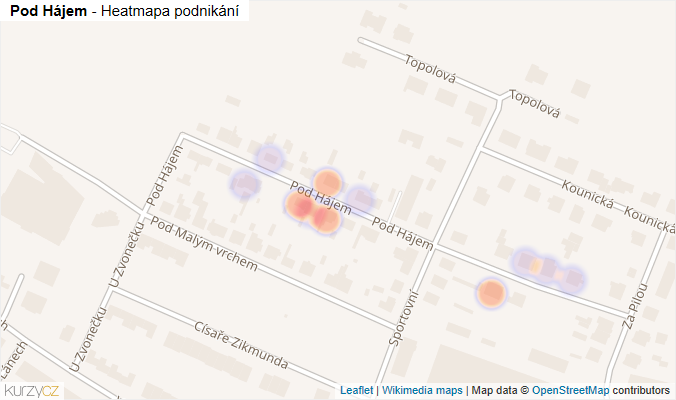 Mapa Pod Hájem - Firmy v ulici.
