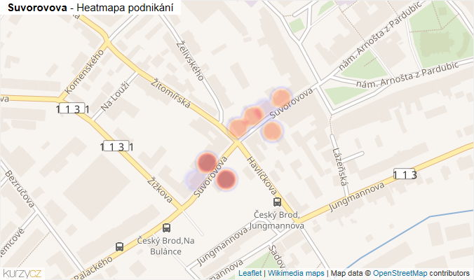 Mapa Suvorovova - Firmy v ulici.