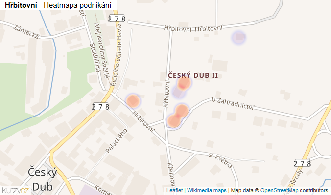 Mapa Hřbitovní - Firmy v ulici.