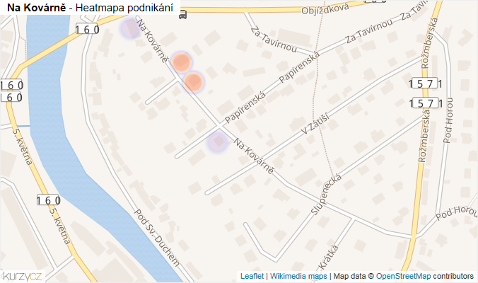 Mapa Na Kovárně - Firmy v ulici.