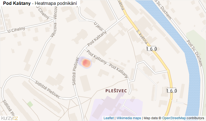 Mapa Pod Kaštany - Firmy v ulici.