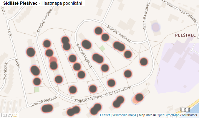 Mapa Sídliště Plešivec - Firmy v ulici.